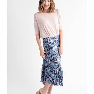 Agnes Dora Boho Ruffle Midi Skirt Floral NWT Small
